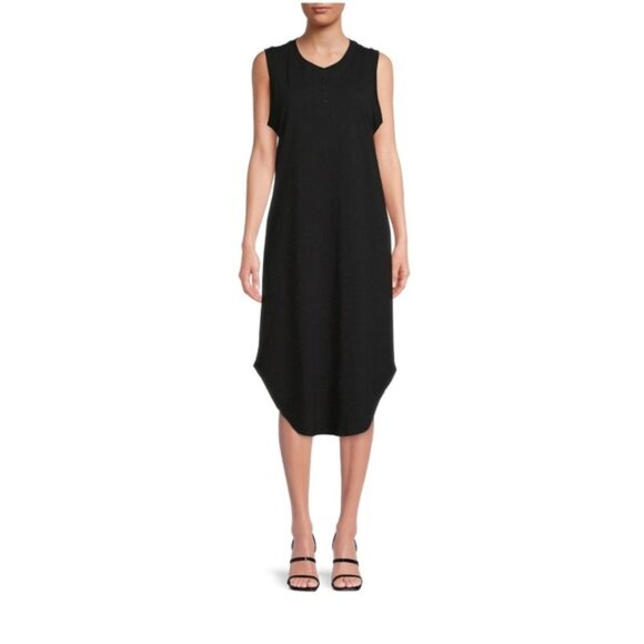 Time and Tru Women's Sleeveless Curve Hem Henley Midi Dress - Picture 1 of 6